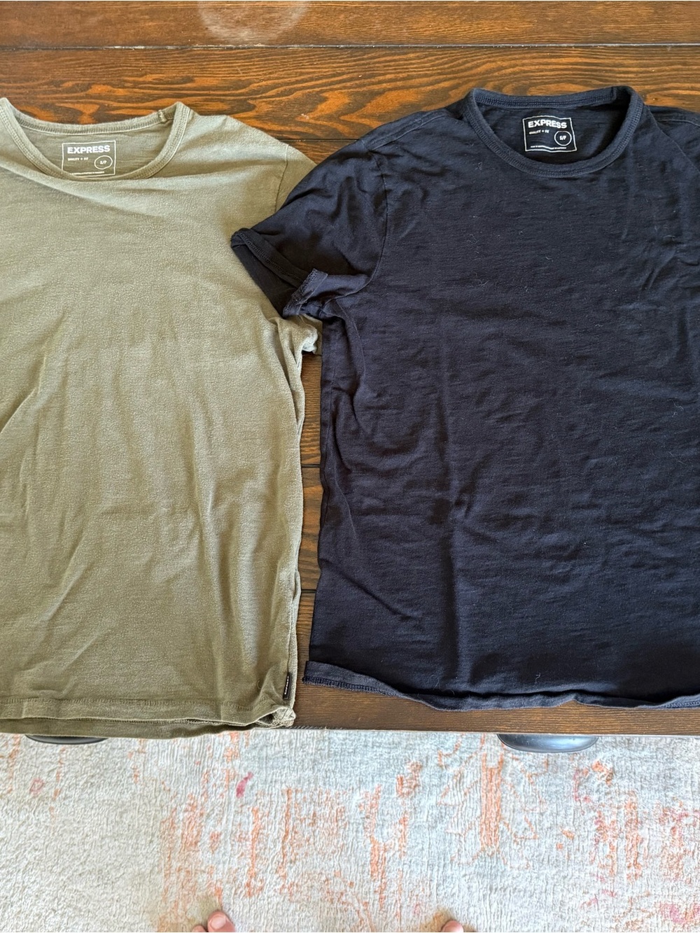 Express Short Sleeve Crew T-Shirts in Olive Green and Black, 19” across